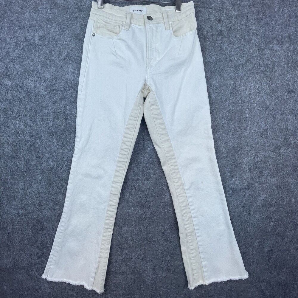 Frame Denim Jeans Womens 24 Le Crop Mini Boot White Two Toned Double Pocket Raw